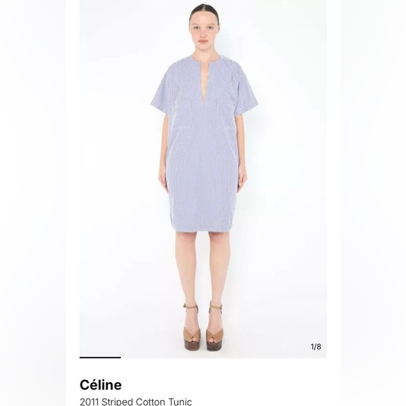 Celine Blue and White Striped Midi Dress - Picture 3 of 16